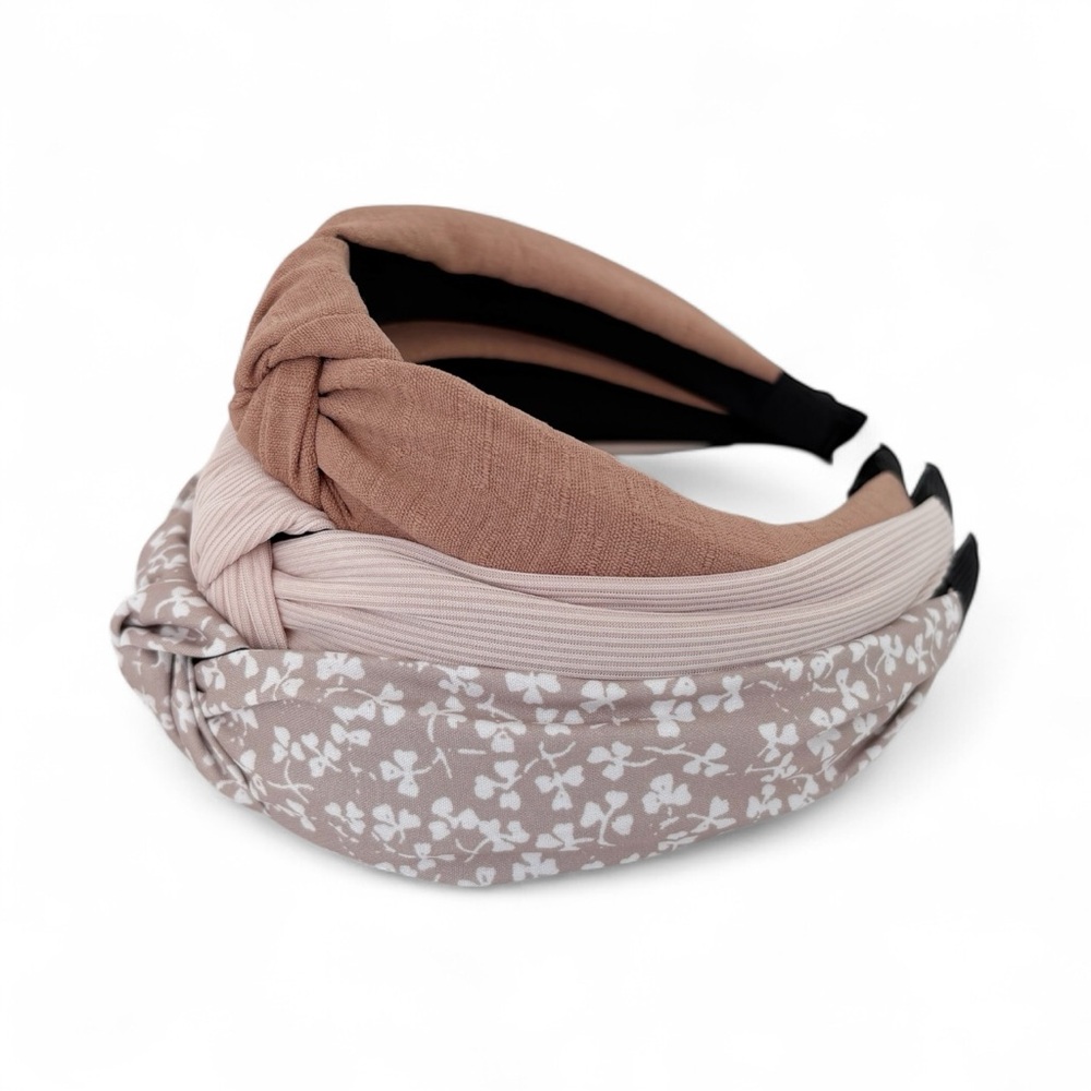 Set of 3 Neutral Tone Knotted Headband Womens Hair Accessories